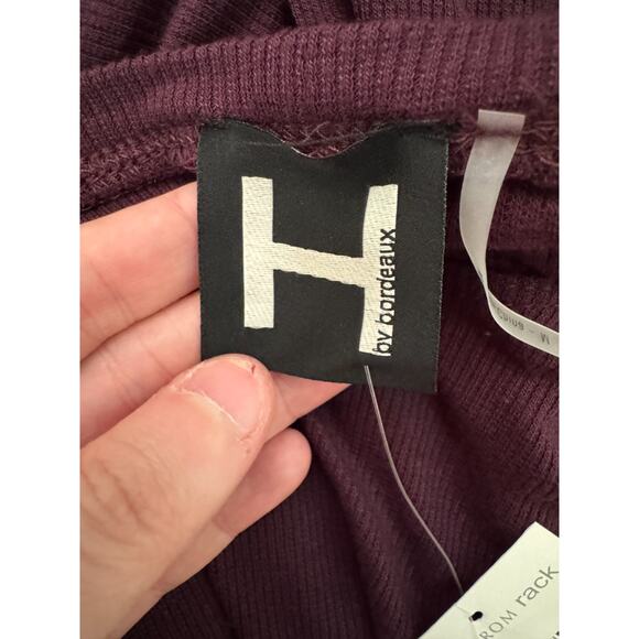 H by Bordeaux Women' Medium Purple Long Sleeve Top Ribbed Knit Stretch Open Back - Picture 13 of 14